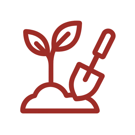 Line icon of hands planting a young sapling