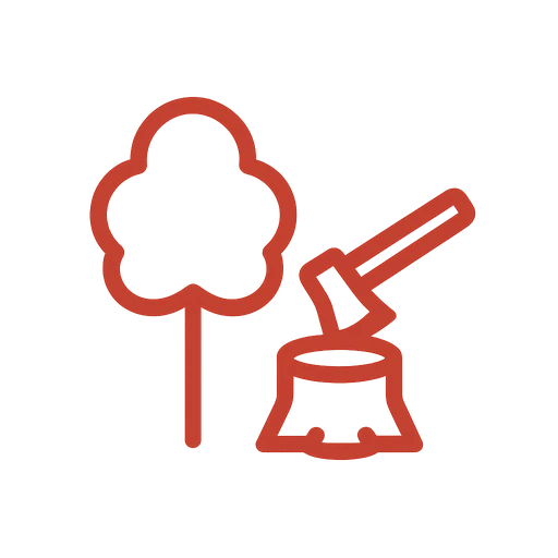 Line icon of a tree marked with an X for removal