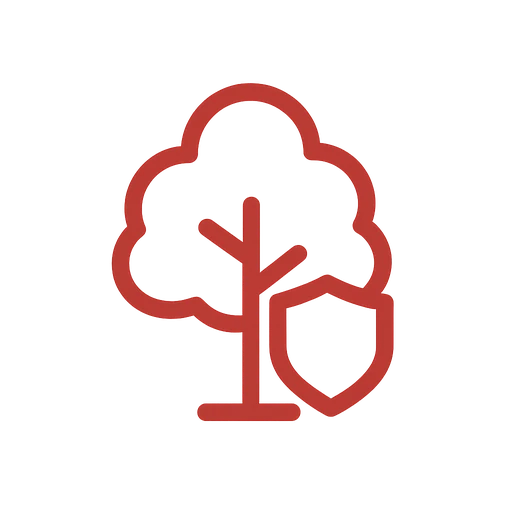 Line icon of a magnifying glass over a tree